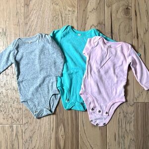 Carter’s Baby Girl Long Sleeve Onesie 3 Pack - Grey, Teal, & Pink 6 Months